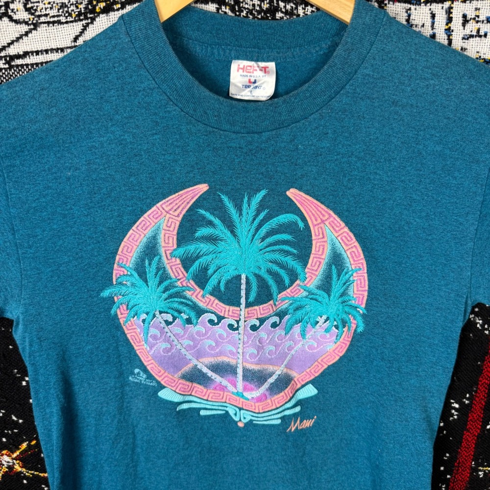 Vintage 1992 Maui T Shirt Tee Jays Nathan Richards Teal Single Stitch Large